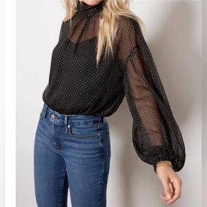 SANCTUARY Sheer Volume Metallic Top in Black, Size Large